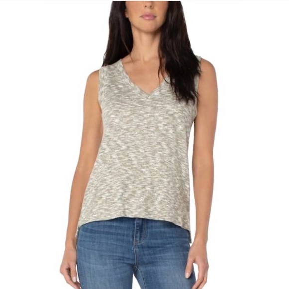 Liverpool Olive & Cream Spacedye V-Neck Tank Top Size Small - Picture 14 of 14